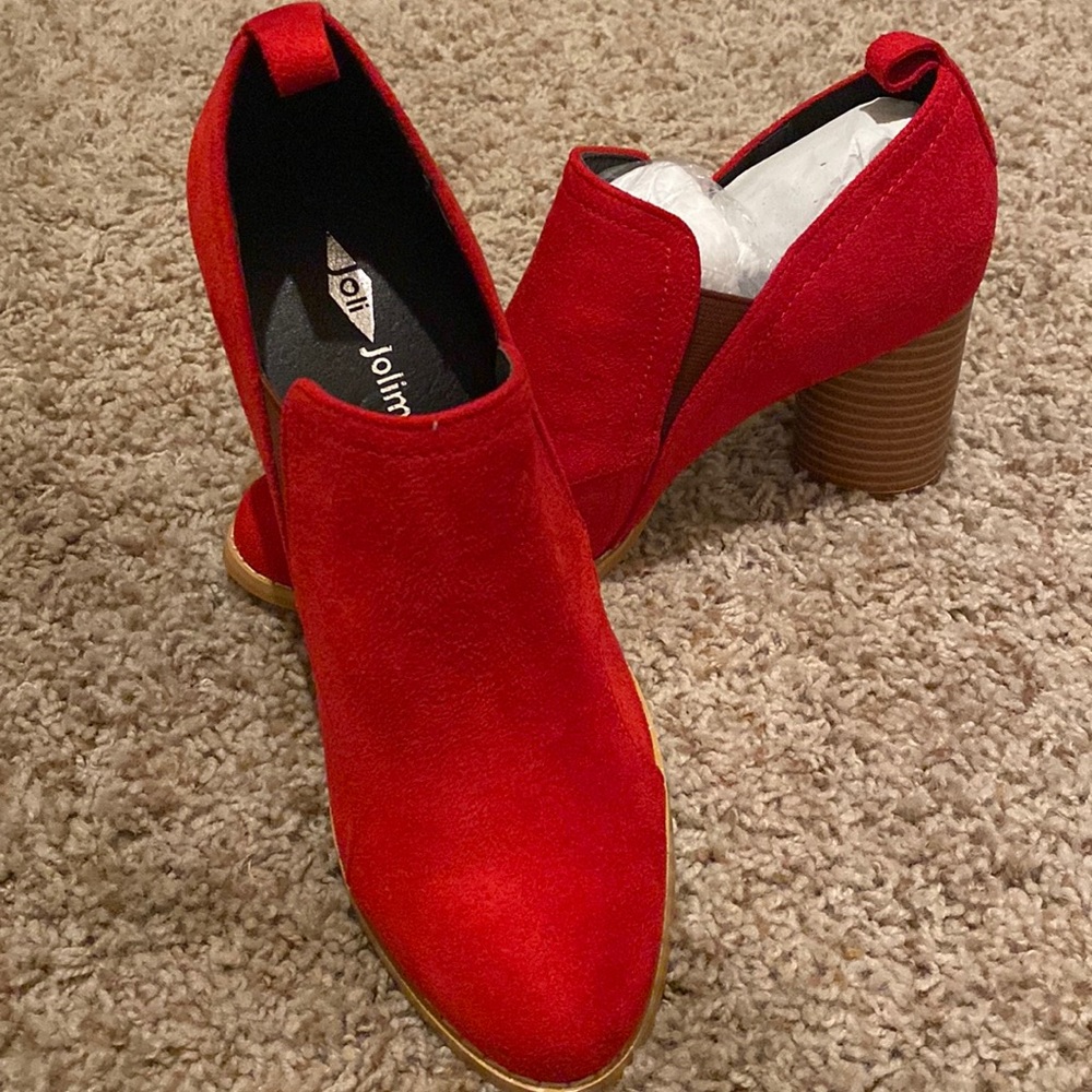 BRAND NEW, Never Worn, Red, Faux Suede Mules